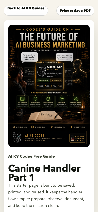 CodeeApp250 guidebook-style live demo shown in an iPhone-style frame